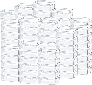 SATINIOR 100 Pcs Clear Plastic Beads Storage Containers Box Small Clear Boxes with Hinged Lid Plastic Arts Case Mini Square Crafts Storage Organizers for Small Items (2.1 x 2.1 x 0.8 Inch)