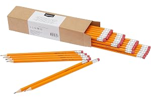 Basics Wood-Cased #2 HB School Pencils with Erasers for Writing and Drawing, Pre-sharpened, Soft Strong Lead, Orange