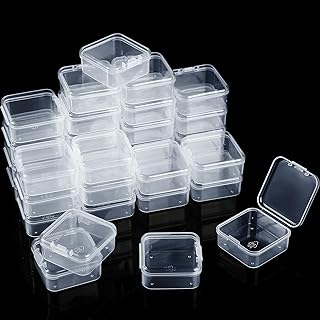 SATINIOR 48 Packs Clear Small Plastic Containers Transparent Storage Box with Hinged Lid for Items Crafts Jewelry (1.7 x 1.7 0.79 Inches)