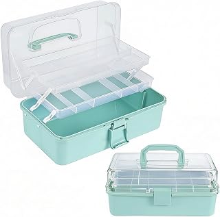 Craft Storage Box 3-Layer Plastic Craft Organizers and Storage, Portable Art Supply Organizer with Handle, Dividing Craft Box Organizer, Folding Arts and Crafts Storage for Sewing, Medicine, Tool
