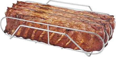 Extra Long Stainless Steel Rib Rack for Smoking and Grilling, Holds up to 3 Full Racks of Ribs, Fits 18” or Larger Gas Smoker or Charcoal Grill, Perfect Smoker Accessories Gifts for Men