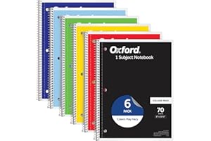 Oxford Spiral Notebook 6 Pack, 1 Subject, College Ruled Paper, 8 x 10-1/2 Inch, Color Assortment Design May Vary (65007)