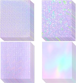 36 Sheets Holographic Sticker Paper, Transparent Holographic Vinyl Laminate Film, Clear Overlay Lamination Sticker Paper Self Adhesive Waterproof - Gem, Dot, Colorful, Star Patterns/8.5x11 inch