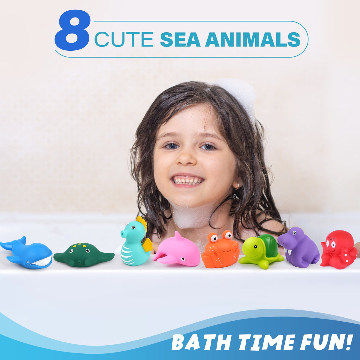 8Pcs Toys for Toddler Infant, No Hole Mold Free Sea Animal Baby Tub Toys - Image 2