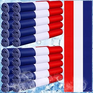 Coume 20 Pcs 4th of July Cooling Towel Bulk for Neck Face 40 x 12 Inch Double Layer Microfiber Soft Breathable Sport Red White Blue Towel for 250th Anniversary Patriotic Decor, Moisture Wicking Cold