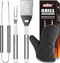 GRILLART Grill Tools Grill Utensils Set - 3PCS BBQ Tools, Stainless Barbeque Grill Accessories -Spatula/Tongs/Fork w/Insulated Glove, Ideal BBQ Set Grilling Tools for Outdoor Grill, Gifts for Men Dad