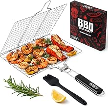 SHIZZO Shallow Grill Basket Set, Grilling Accessories Barbecue BBQ, Stainless Steel Folding Portable Outdoor Camping Rack for Fish, Shrimp, Vegetables, Cooking Accessories, Gift for Family, Freinds