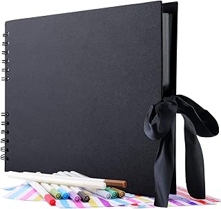 GOTIDEAL 80 Pages Scrapbook Album with 10 Metallic Markers,Craft Paper Photo Album for Wedding and Anniversary, Family DIY Scrapbook Accessories with Scrapbooking Stickers Corners(Black)…