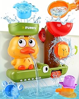 Toddler Bath Toys for Kids Ages 1-3 Waterfall Bathtub Toys for Toddlers 2-4 | with 3 Stacking Cups No Mold Baby Bath Toys Interactive Duck Water Shower Toys for Boys Girls Gifts with Strong Suction Cups