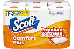 Scott ComfortPlus Toilet Paper, 12 Triple Rolls, 231 Sheets per Roll, Septic-Safe, 1-Ply Toilet Tissue