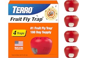 TERRO Fruit Fly Trap 4-Pack with 180 Day Lure Supply - Indoor Fly Traps for Home, Kitchen Counters, and Trash Cans - Apple-Sh