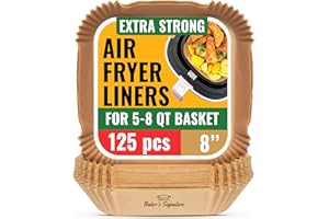 Air Fryer Paper Liners, 125Pcs Air Fryer Disposable Liners, Non-Stick and Oil Proof for Easy Cleanup, 8” Square for 5-8 qt Ba