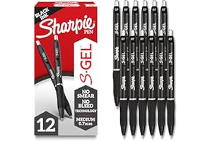 Sharpie S-Gel Gel Pens, Black Barrel, Medium Point (0.7mm), Black Gel Ink, 12 Count - Home, Office, School, Journaling, Writi