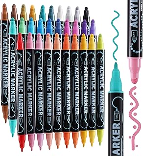 nauets 30 Colors Dual Tip Acrylic Paint Markers, Dot & Fine Tip Acrylic Paint Pens for Rock, Wood, Fabric, Canvas, Glass, Scrapbook, Paper, Ceramic, Egg, DIY Crafts Supplies-Junk Journal Supplies