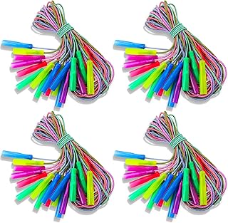 Honoson 100 Pcs Rainbow Jump Rope Bulk Gift for Kids 7.8ft Nylon Stripe Ropes with Handle Adjustable Colorful Party Favor Operation Christmas Item Gift Boxes Outdoor Exercise Fitness (Multicolor)