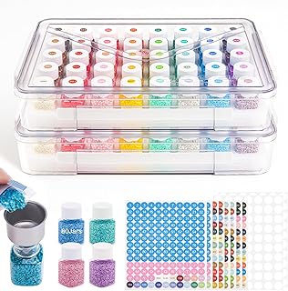 80 Slots Diamond Painting Storage Containers, Bead Organizer for Diamond Art Accessories, Clear Plastic Storage Boxes with Foam Base and Label Stickers for Beads Seeds Rhinestones (2 Pack)
