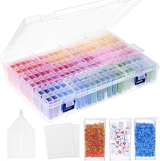 SGHUO 120 Slots Diamond Painting Storage Container, 5D Diamond Accessories Embroidery Box Tools Kit for Beads, Seed, Art Craft with Funnel and Labels
