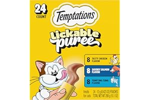 Temptations Creamy Puree Squeezable Lickable Cat Treats, Wet Cat Treats with Chicken, Salmon, and Tuna Variety Pack, 0.42 oz.