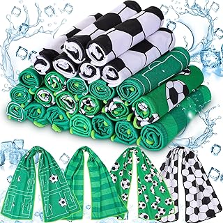 FuWeave 24 Pack Soccer Cooling Towel 40 x 12 Inch Breathable Sport Cooling Towel Microfiber Fast Drying Team Gifts for Athletes Yoga Gym Camping Running(Soccer)