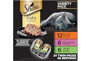 Sheba Perfect Portions Wet Cat Food Cuts in Gravy, Cat Food Wet Recipe, Roasted Chicken Entree, with Sustainable Salmon, Tend