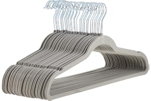 Basics Slim Velvet Non-Slip Space Saving Suit Clothes Hangers, Sturdy Metal, Gray/Silver, 30-Pack