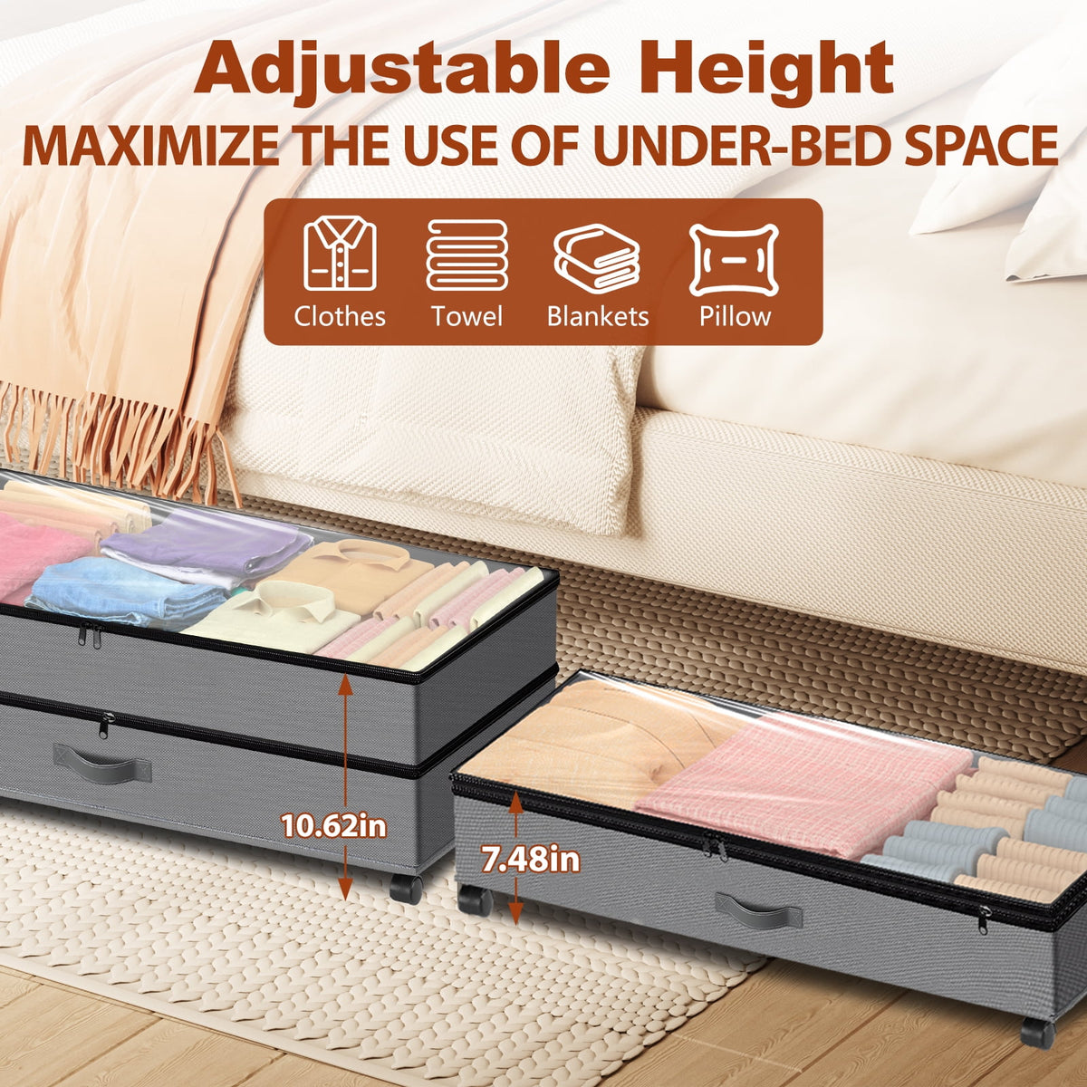 Wheels, 2Pack Expandable Large Containers, Rolling Shoe Drawer for Clothes, Bedding - Image 5