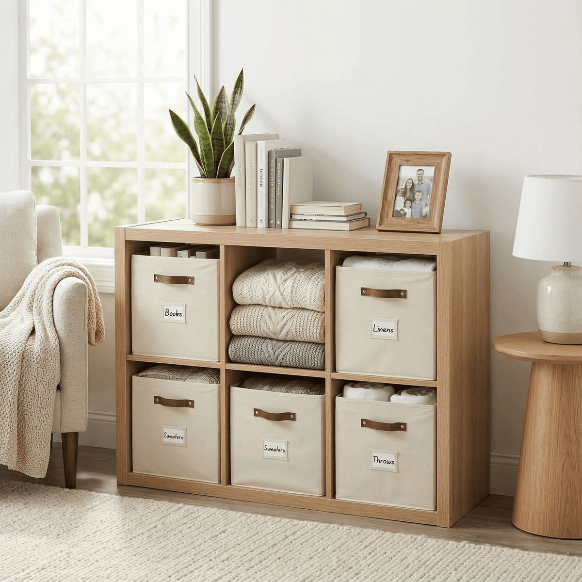 Bin, Cube Bin, Closet Organizers, Set of 6, Beige - Image 5