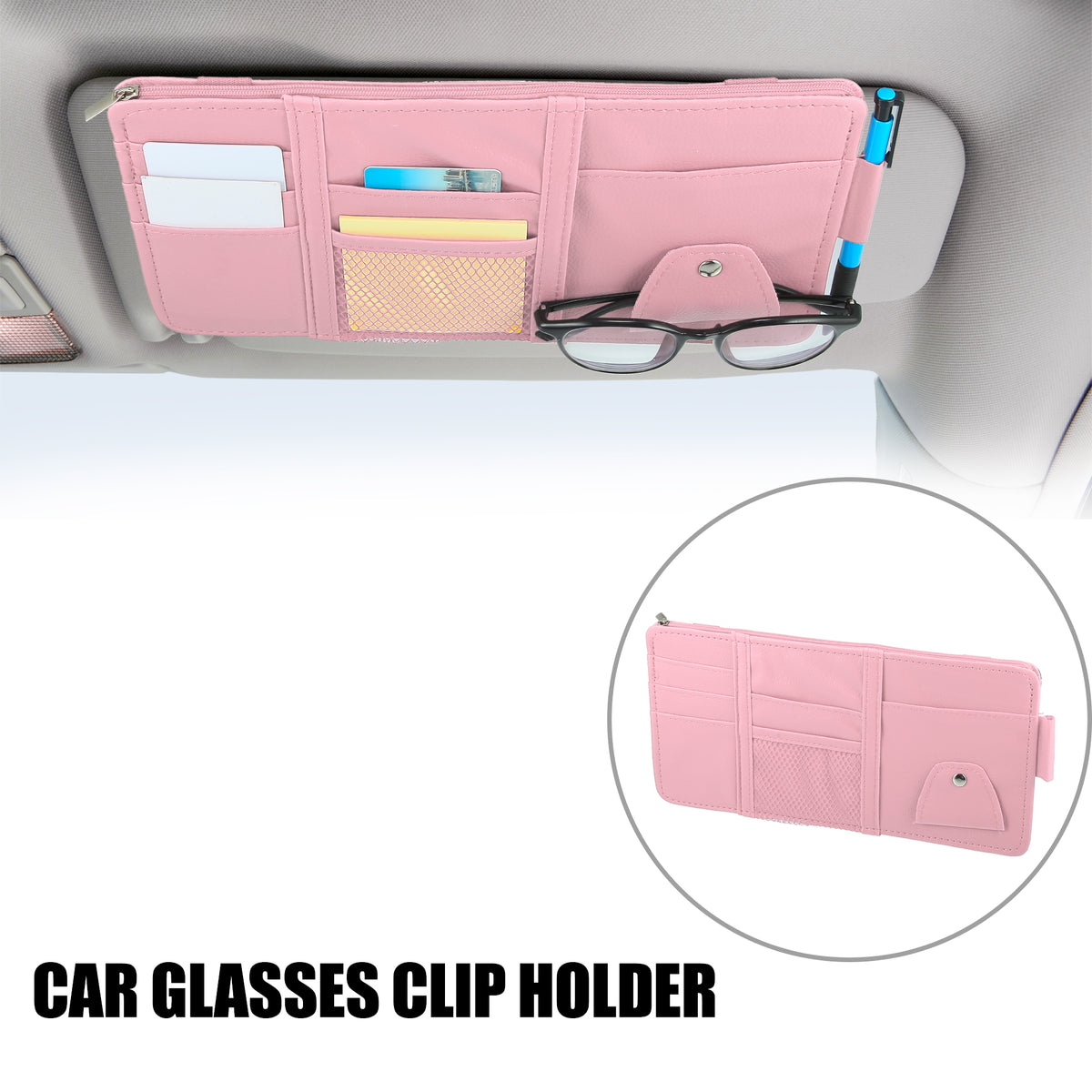 Car Sun Visor Organizer Auto Interior Accessories Sunglass Holder Pink - Image 2