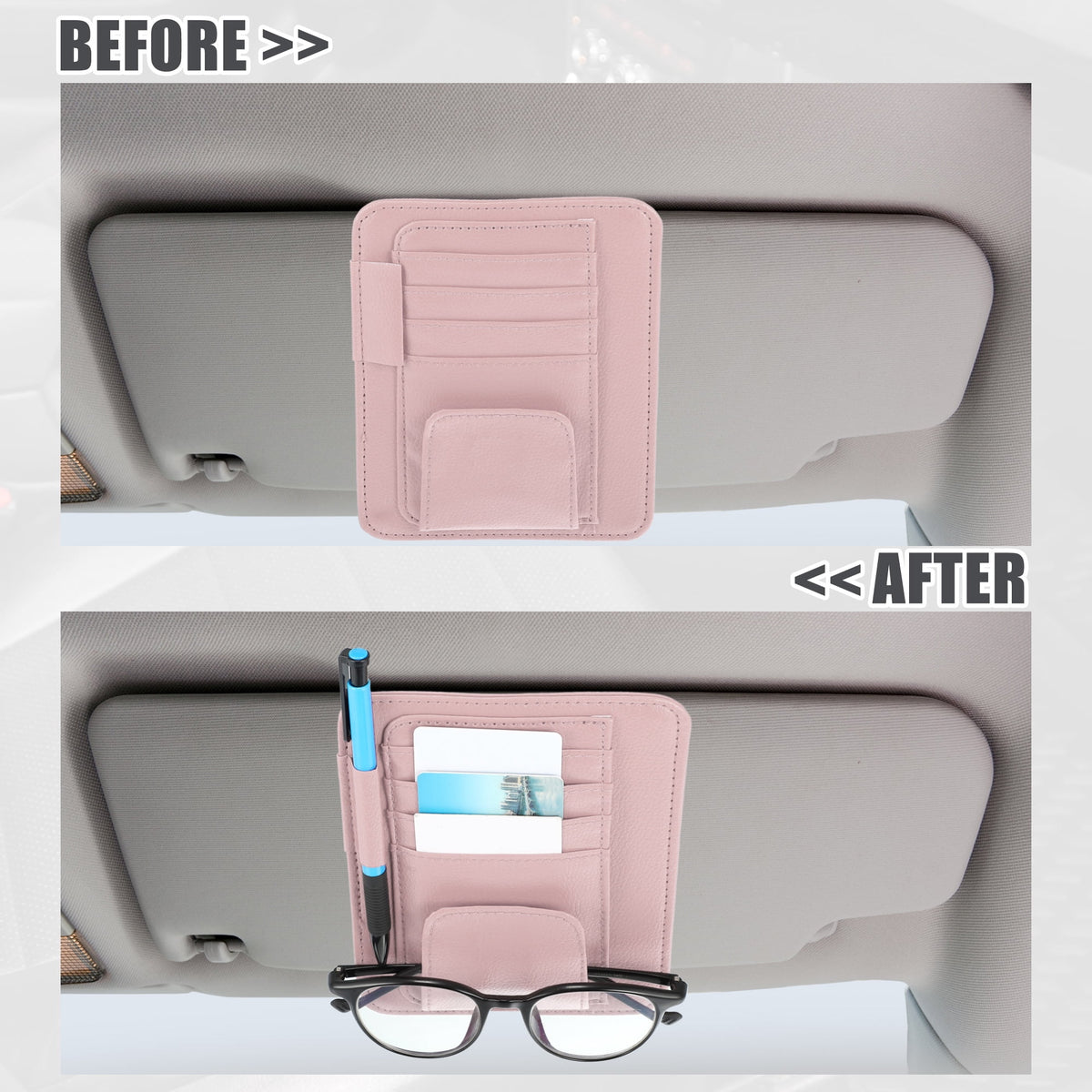 Car Sun Visor Organizer Glasses Holder Card Holder Car Accessories Pocket Organizer Pink - Image 3