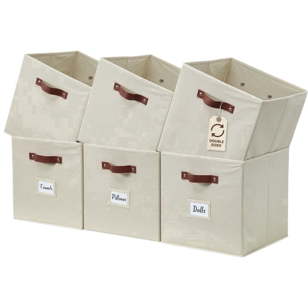 Bin, Cube Bin, Closet Organizers, Set of 6, Beige