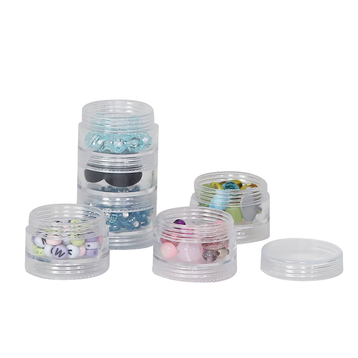 Stackable Clear Plastic Containers 6-Pack – Craft & Bead Storage Jars - Image 2