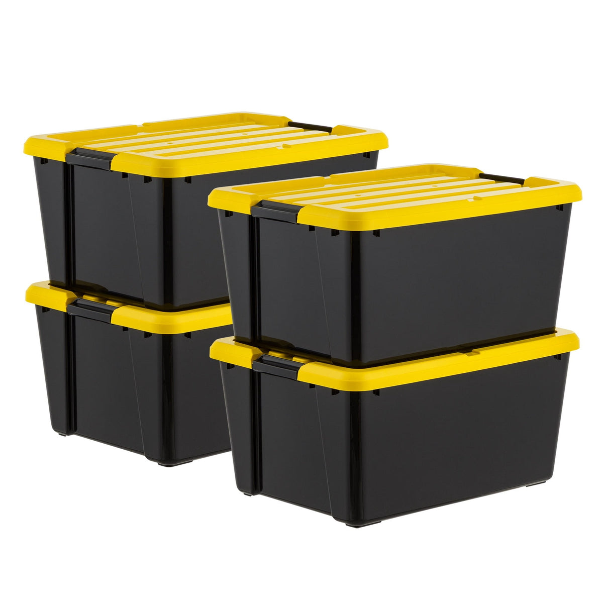 45 Qt Black Plastic Stackable Storage Bin with Lid Tote, Plastic Storage Container with Lid, 4-Pack