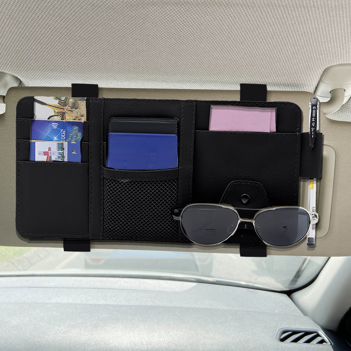 $1 Car Sun Visor Organizer, Sunglasses Holders for Car, Car Storage Organizer Sun Shade Travel Document Holder with M... - Image 2