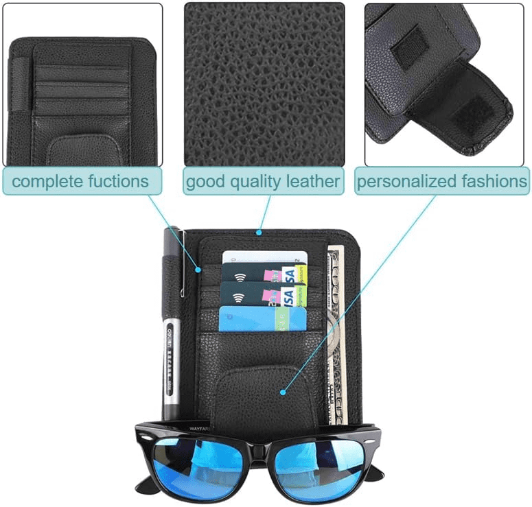 2 Pack Small Leather Car Sun Visor Organizer for Car/Truck Sunglass Holder, 4 Card Slots | Compact Document/Pen/Chaps... - Image 4