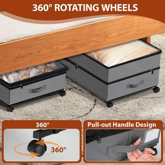 Wheels, 2Pack Expandable Large Containers, Rolling Shoe Drawer for Clothes, Bedding - Image 2