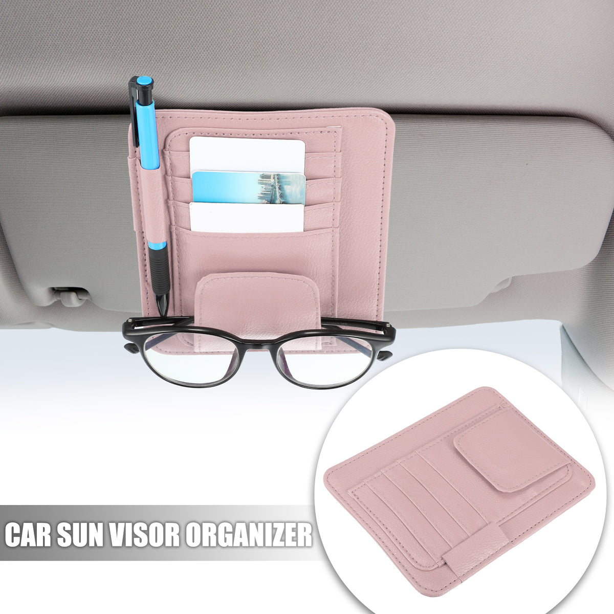 Car Sun Visor Organizer Glasses Holder Card Holder Car Accessories Pocket Organizer Pink - Image 2