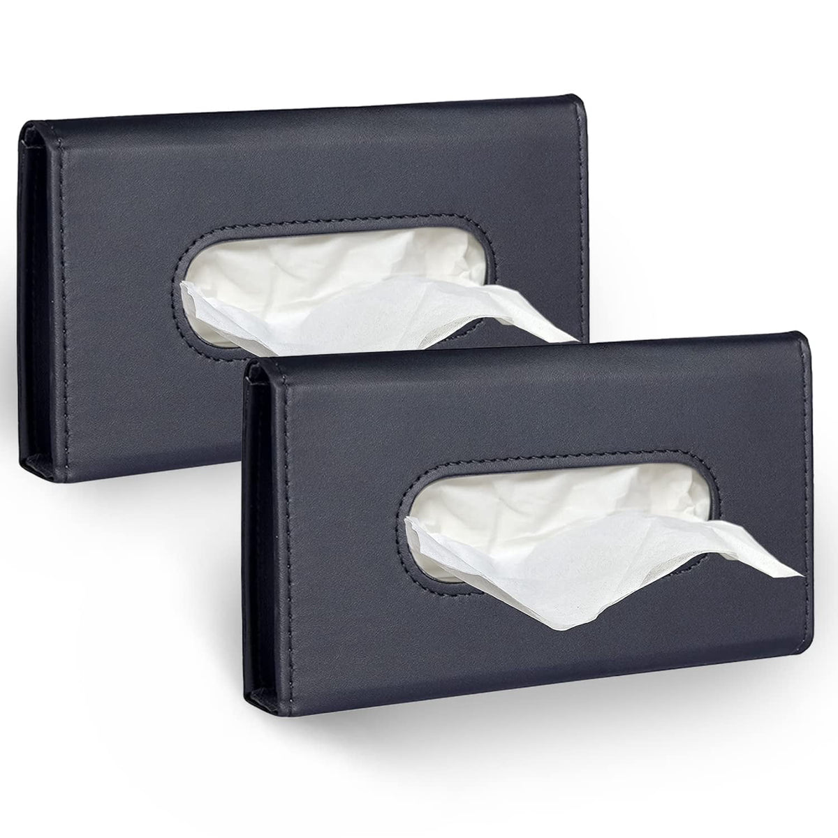2 Pack Car Sun Visor Tissue Holder, Premium PU Leather Napkin Dispenser for Vehicle Visor Organizer, Includes Tissue ...