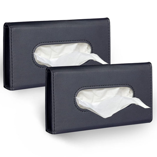 2 Pack Car Sun Visor Tissue Holder, Premium PU Leather Napkin Dispenser for Vehicle Visor Organizer, Includes Tissue ...