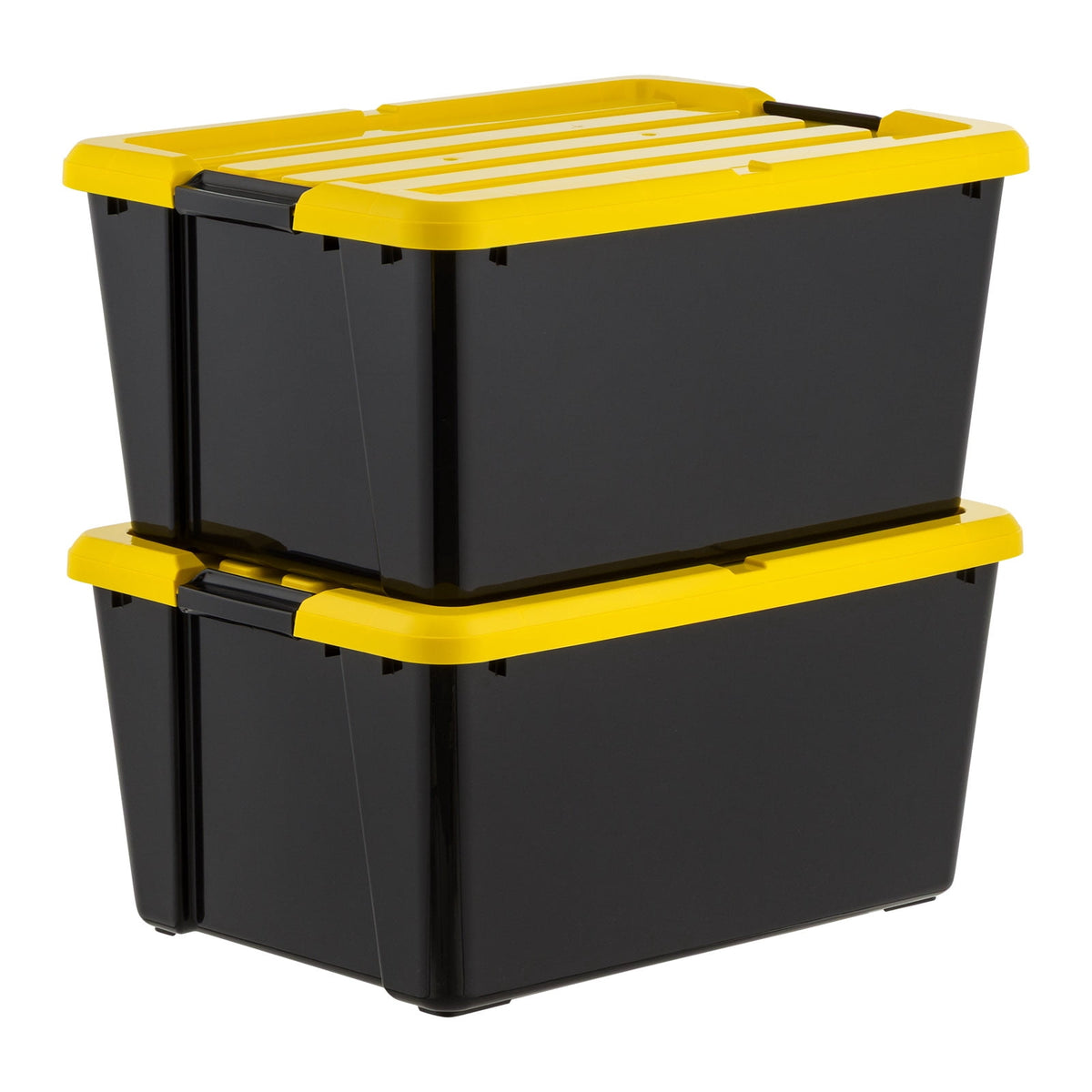 45 Qt Black Plastic Stackable Storage Bin with Lid Tote, Plastic Storage Container with Lid, 4-Pack - Image 6