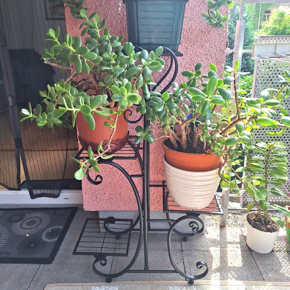 4 Plant Stand Black Metal Flower Holder Indoor Outdoor Planter Shelf, 35" Height - Image 6
